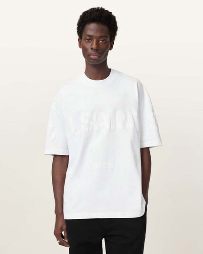 AllSaints Biggy Oversized Logo Print T Shirt Optic White