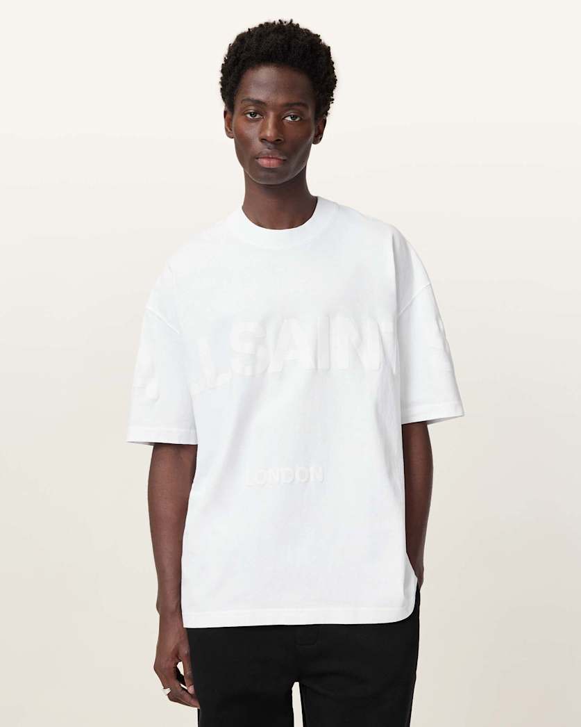AllSaints Biggy Oversized Logo Print T Shirt Optic White