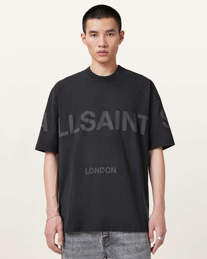 AllSaints Biggy Oversized Logo Print T Shirt Optic White