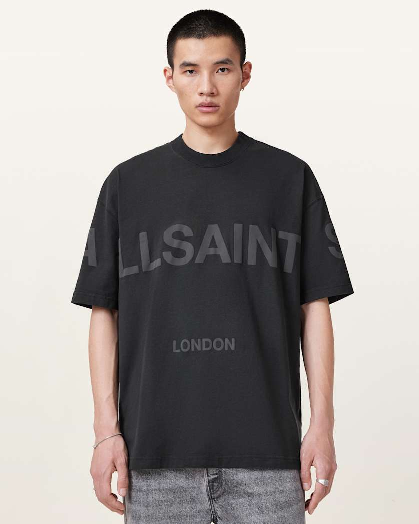 AllSaints Biggy Oversized Logo Print T Shirt Optic White
