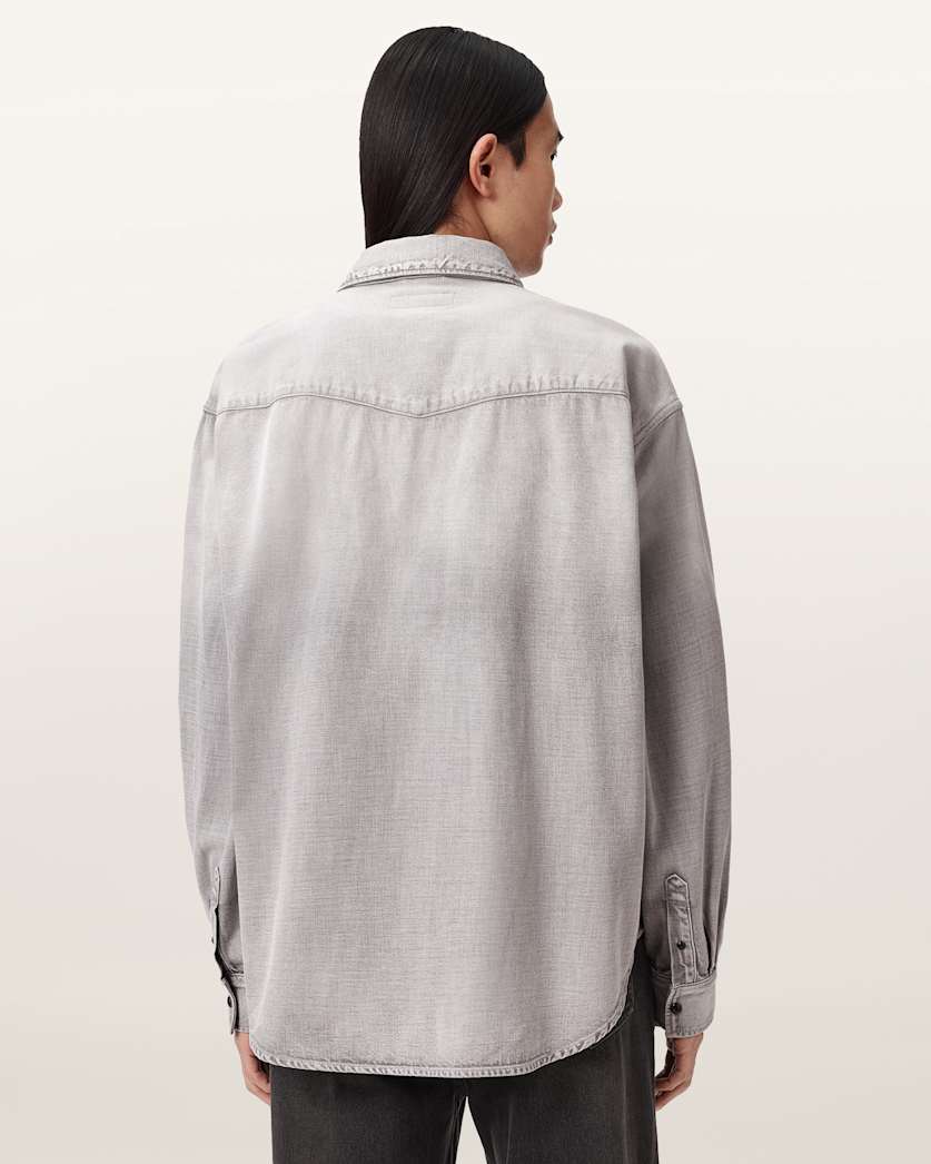 AllSaints Al Oversized Denim Shirt Light Grey