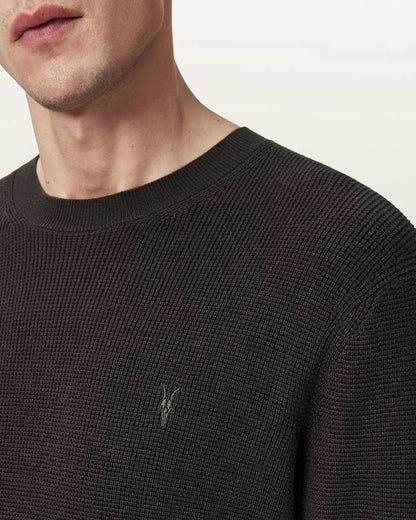 AllSaints Aspen Waffle Crew Neck Sweater Espresso Brown
