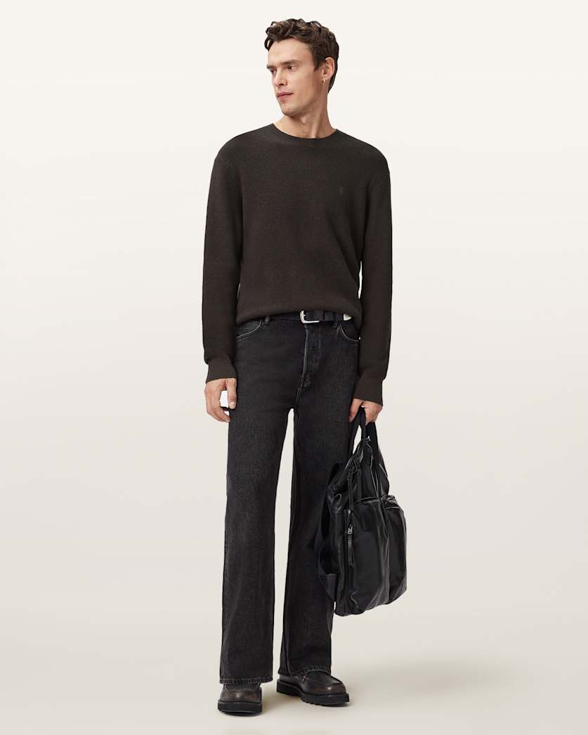 AllSaints Aspen Waffle Crew Neck Sweater Espresso Brown