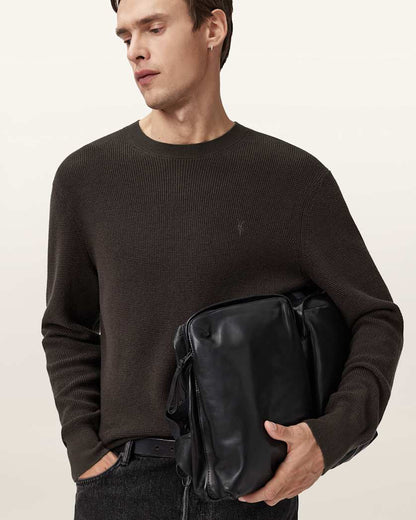 AllSaints Aspen Waffle Crew Neck Sweater Espresso Brown