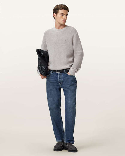 AllSaints Aspen Waffle Texture Crew Neck Ramskull Sweater Cinder Black Marl