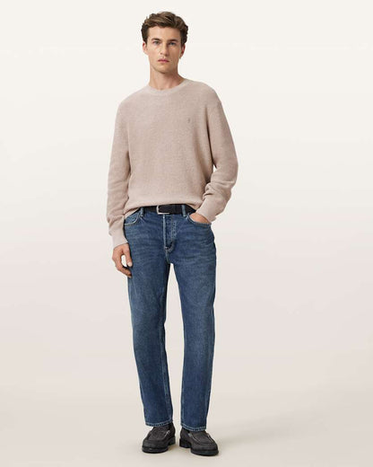 AllSaints Aspen Waffle Ramskull Sweater Moon Grey