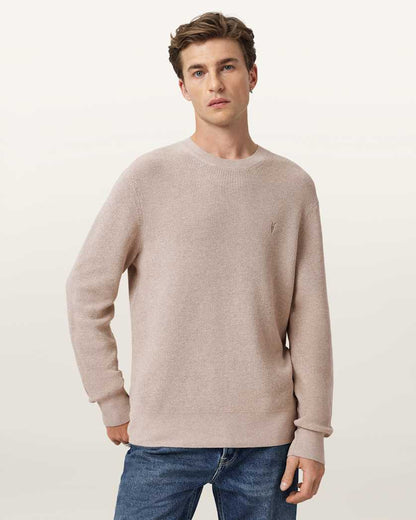 AllSaints Aspen Waffle Ramskull Sweater Moon Grey