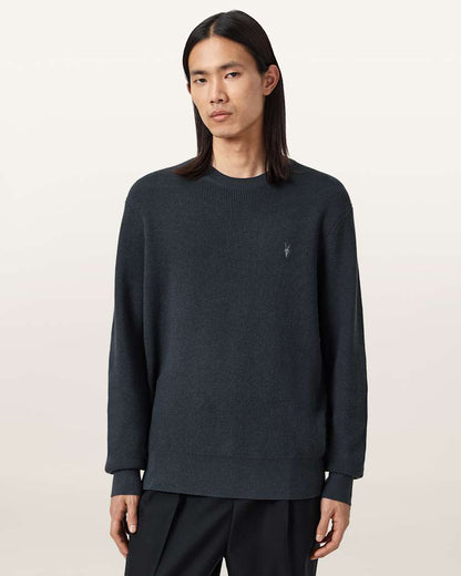 AllSaints Aspen Waffle Crew Neck Sweater Espresso Brown