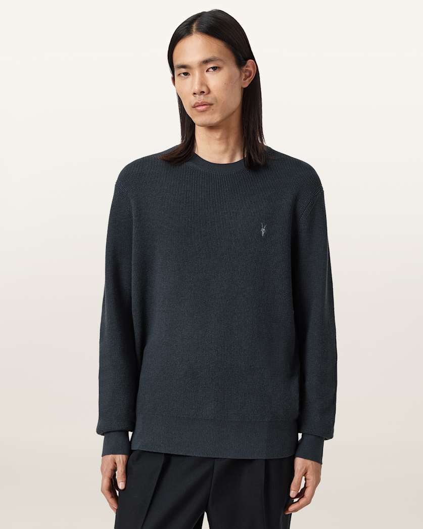 AllSaints Aspen Waffle Crew Neck Sweater Espresso Brown