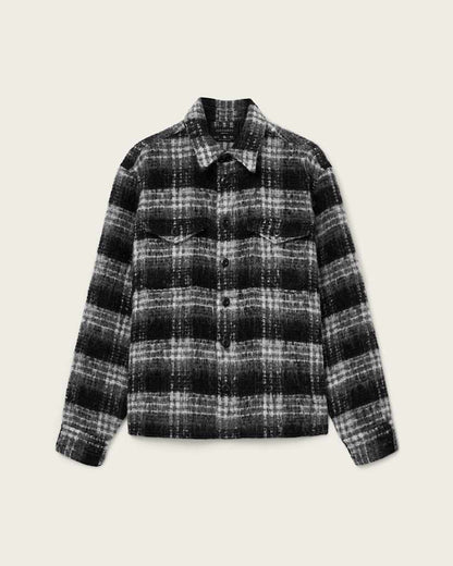 AllSaints Korey Relaxed Fit Check Shirt Black/Charcoal