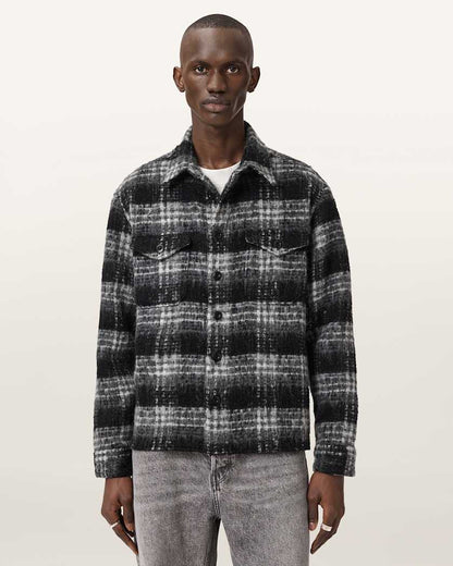 AllSaints Korey Relaxed Fit Check Shirt Black/Charcoal