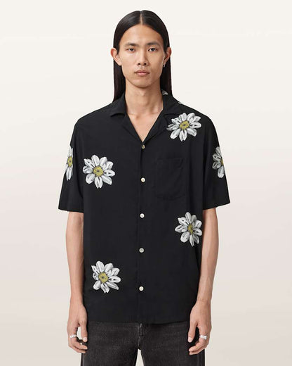 AllSaints Petal Short Sleeve Shirt Jet Black