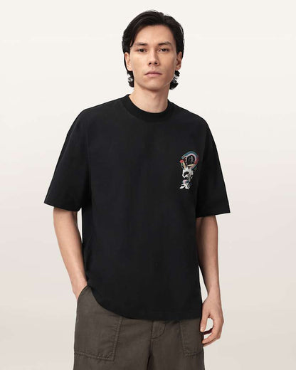 AllSaints Snakepit Oversized Short Sleeve Graphic T Shirt Washed Black