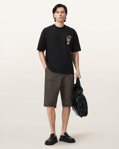 AllSaints Snakepit Oversized Short Sleeve Graphic T Shirt Washed Black