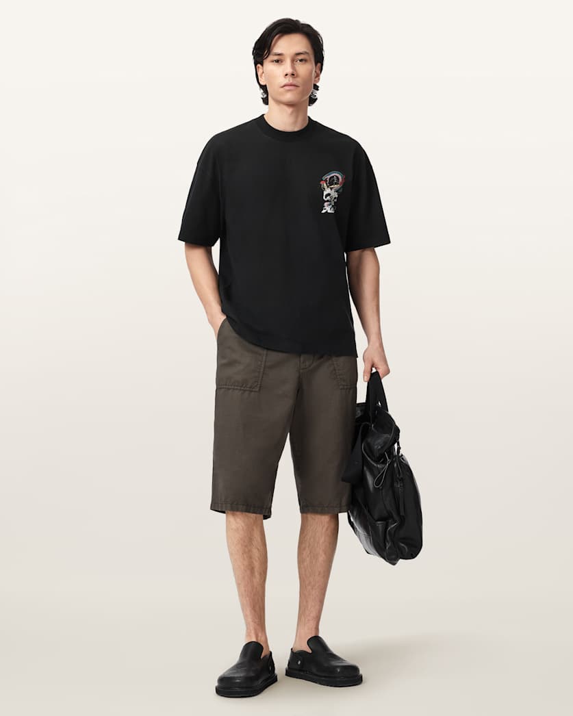 AllSaints Snakepit Oversized Short Sleeve Graphic T Shirt Washed Black