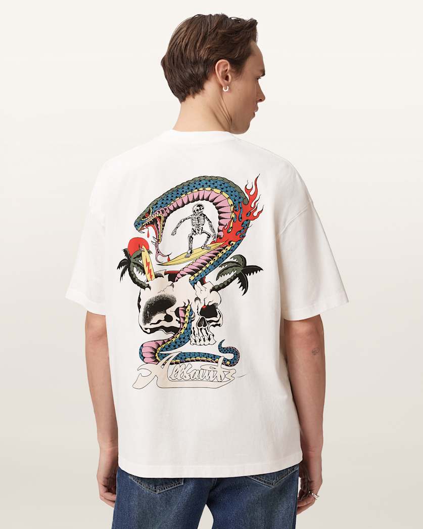 AllSaints Snakepit Oversized Short Sleeve Graphic T Shirt Washed Black