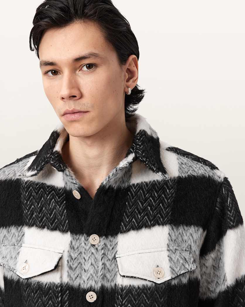 AllSaints River Long Sleeve Check Shirt Black/White