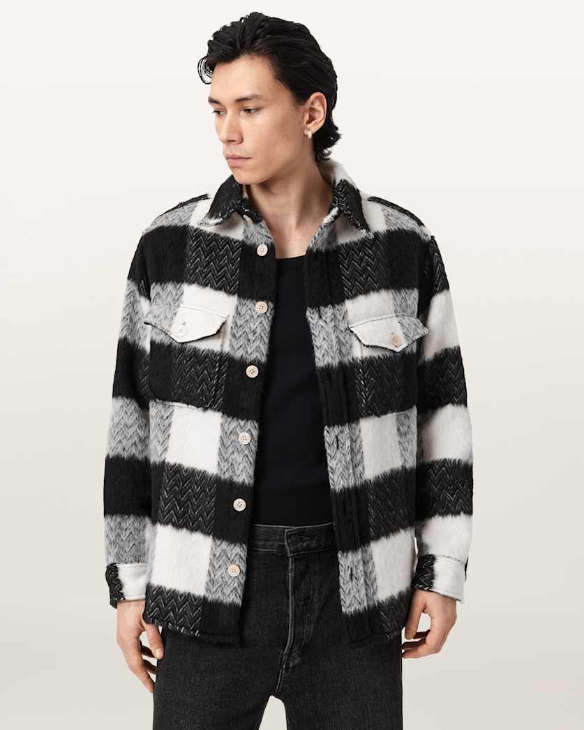 AllSaints River Long Sleeve Check Shirt Black/White