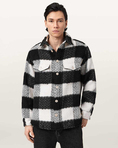 AllSaints River Long Sleeve Check Shirt Black/White