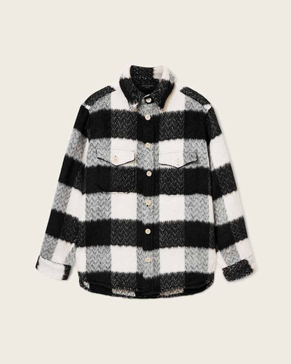 AllSaints River Long Sleeve Check Shirt Black/White