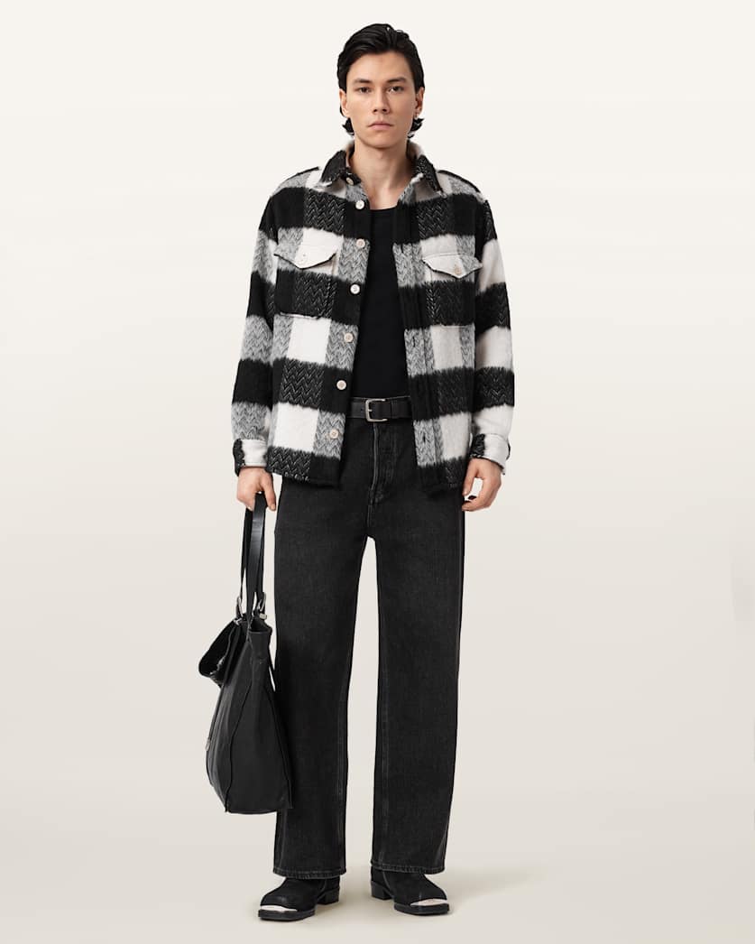 AllSaints River Long Sleeve Check Shirt Black/White