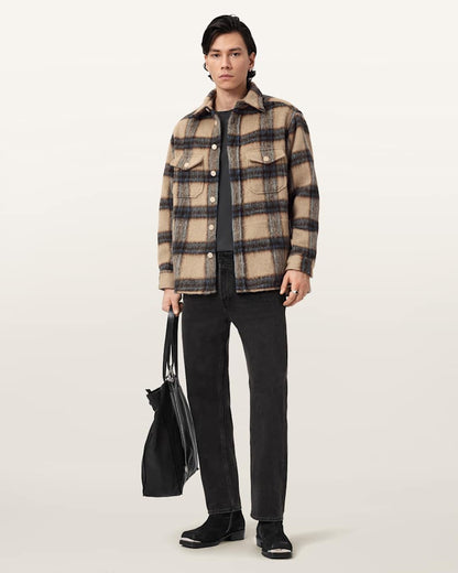 AllSaints Mogamy Long Sleeve Check Shirt Beige