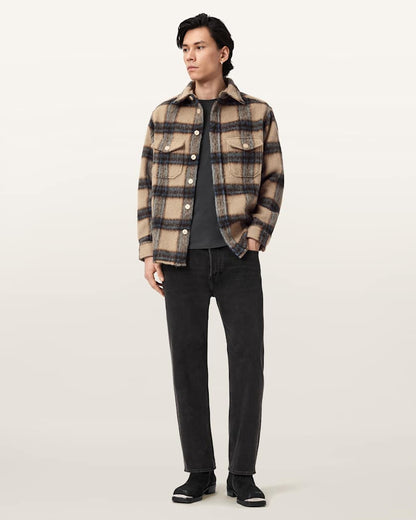 AllSaints Mogamy Long Sleeve Check Shirt Beige