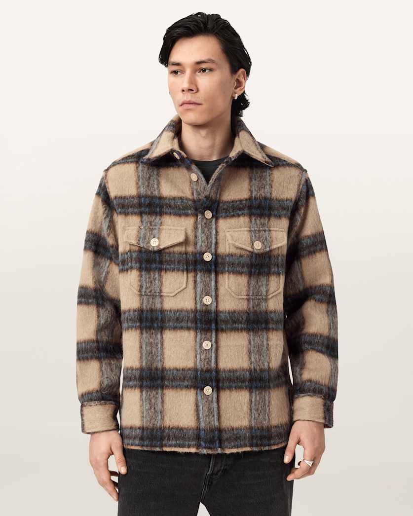AllSaints Mogamy Long Sleeve Check Shirt Beige