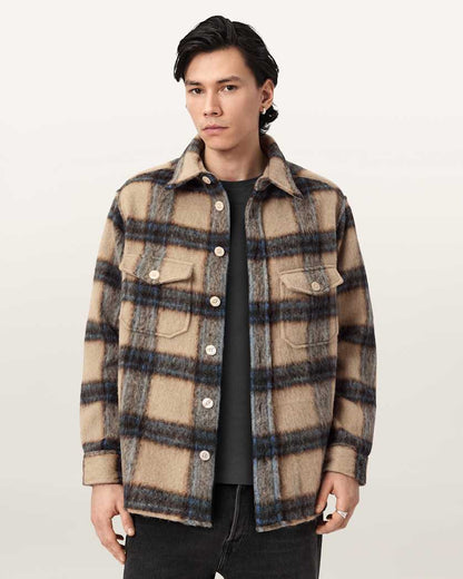 AllSaints Mogamy Long Sleeve Check Shirt Beige