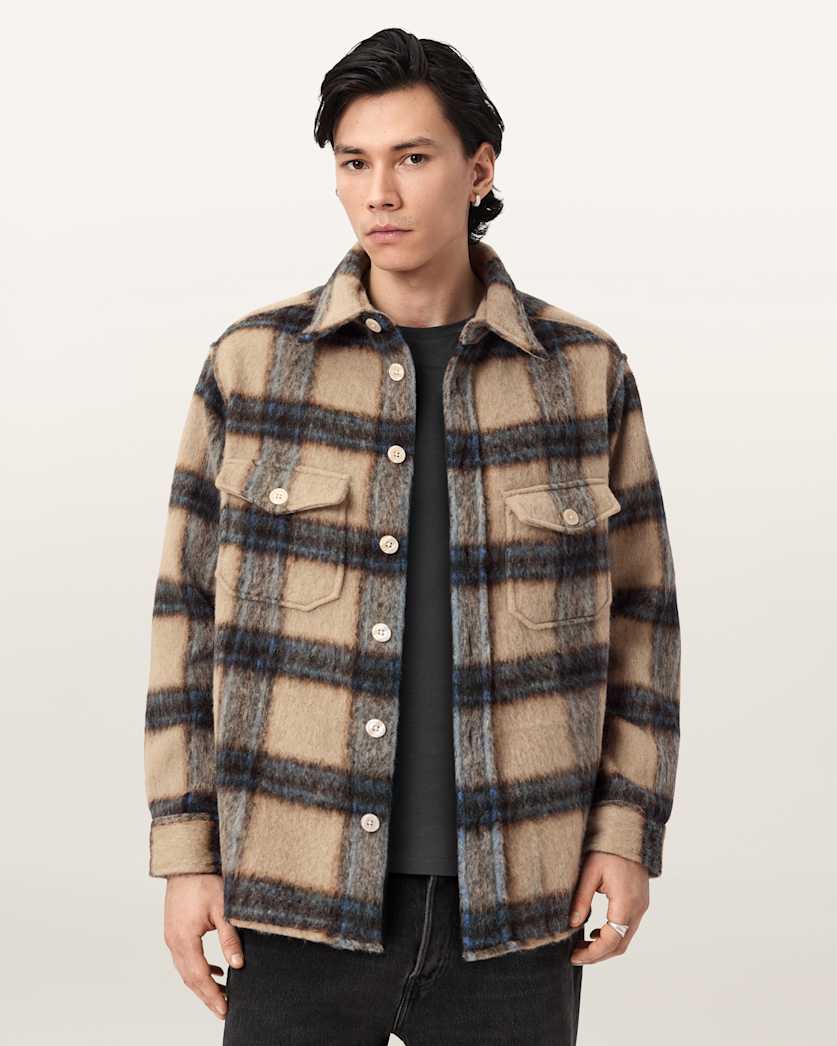AllSaints Mogamy Long Sleeve Check Shirt Beige