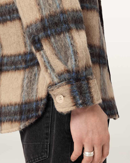 AllSaints Mogamy Long Sleeve Check Shirt Beige