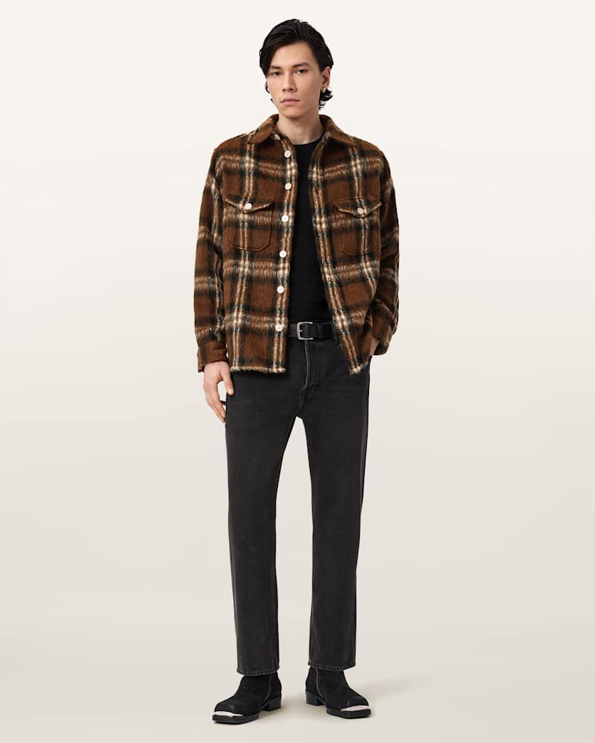 AllSaints Royodo Long Sleeve Check Shirt Brown