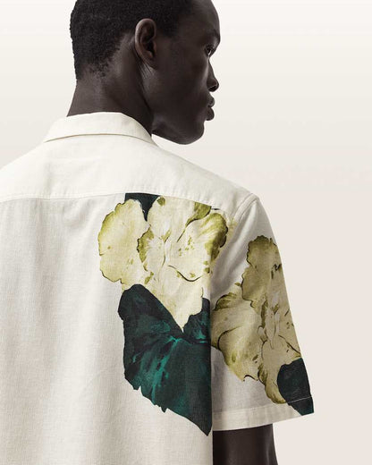 AllSaints Nouvelle Short Sleeve Linen Blend Shirt Ecru