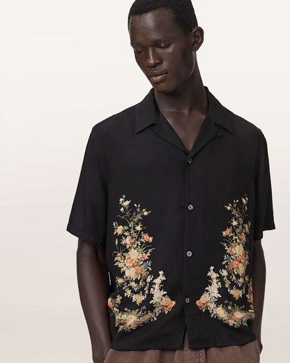 AllSaints Parsons Short Sleeve Boxy Shirt Jet Black