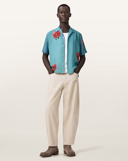 AllSaints Fleur Fazed Boxy Short Sleeve Shirt Anker Blue