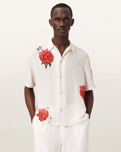 AllSaints Fleur Fazed Boxy Short Sleeve Shirt Anker Blue