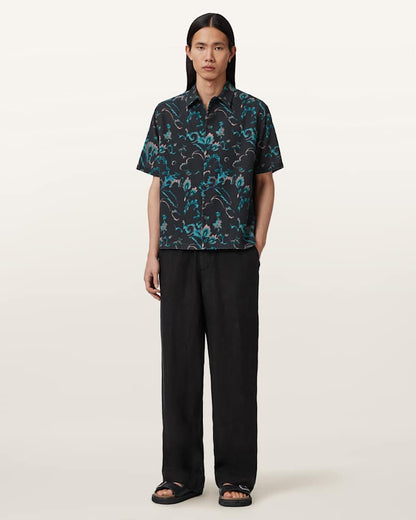 AllSaints Fortune Short Sleeve Linen Blend Boxy Shirt Bank Brown
