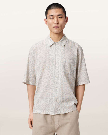 AllSaints Cruz Leo Oversized Short Sleeve Linen Blend Shirt Candy Yellow