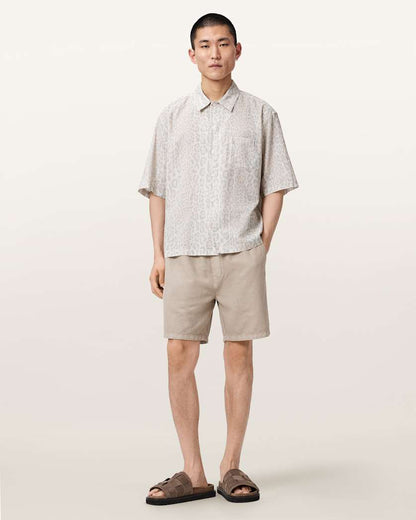 AllSaints Cruz Leo Oversized Short Sleeve Linen Blend Shirt Candy Yellow