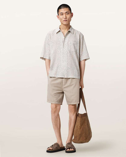 AllSaints Cruz Leo Oversized Short Sleeve Linen Blend Shirt Candy Yellow