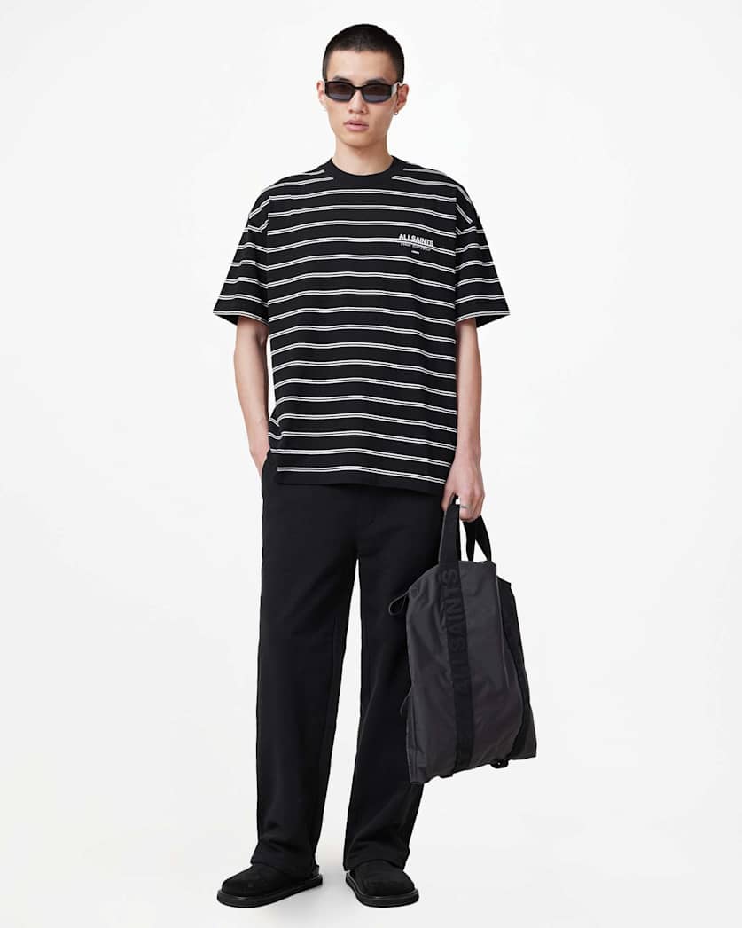 AllSaints Underground Oversized Striped T Shirt Jet Blk/Chalk Wht