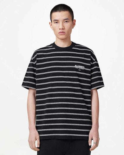 AllSaints Underground Oversized Striped T Shirt Jet Blk/Chalk Wht