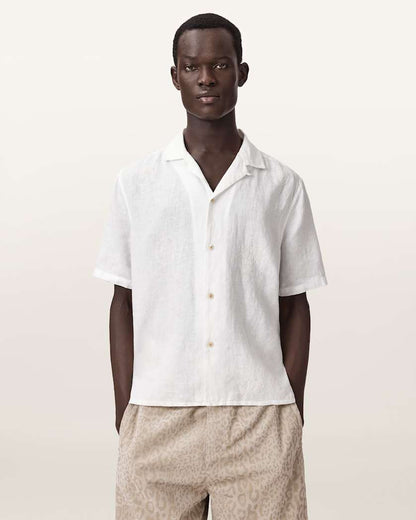 AllSaints Sepal Short Sleeve Boxy Linen Shirt White