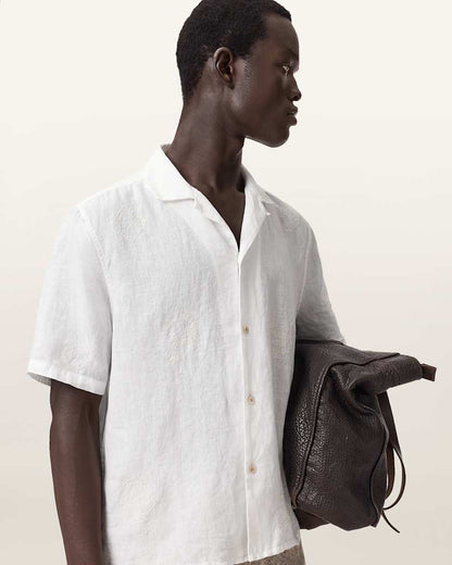 AllSaints Sepal Short Sleeve Boxy Linen Shirt White