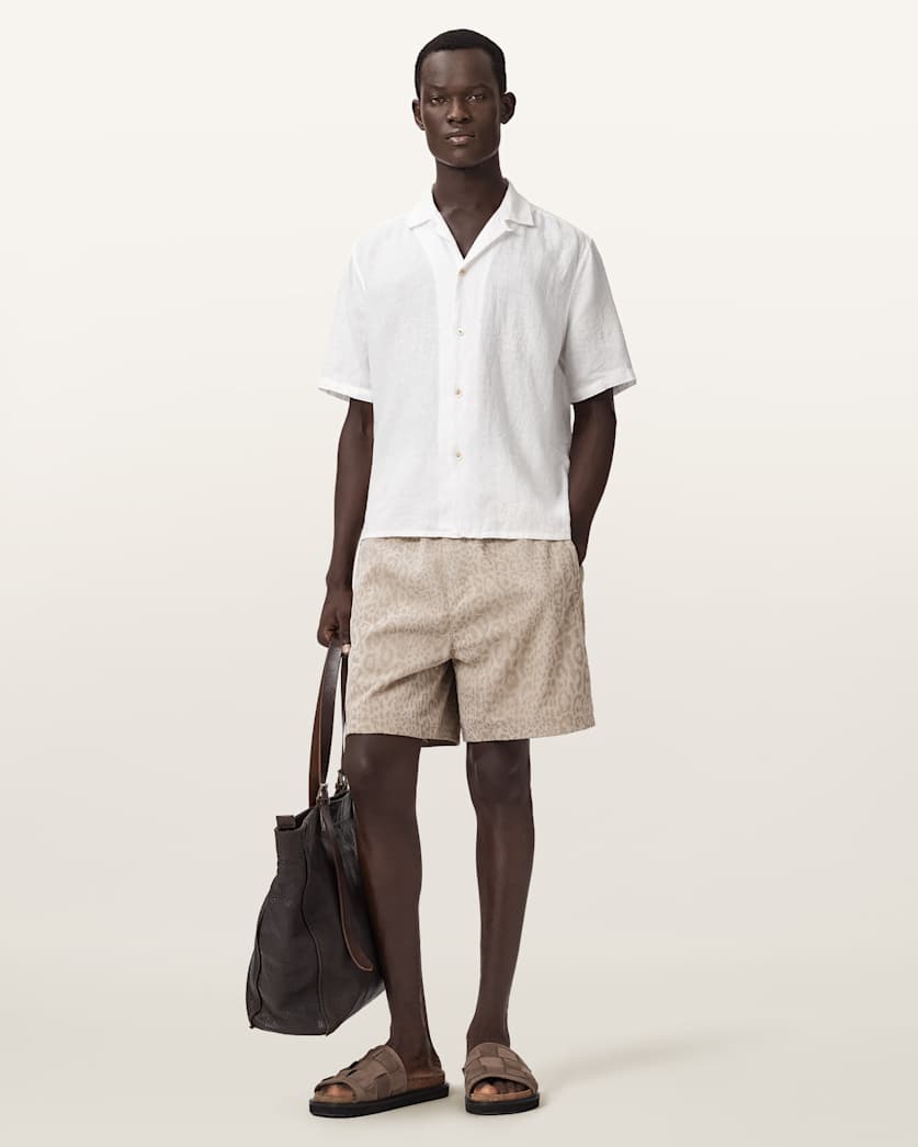 AllSaints Sepal Short Sleeve Boxy Linen Shirt White