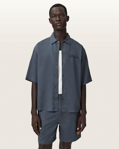 AllSaints Circe Oversized Short Sleeve Shirt Moonstone Blue