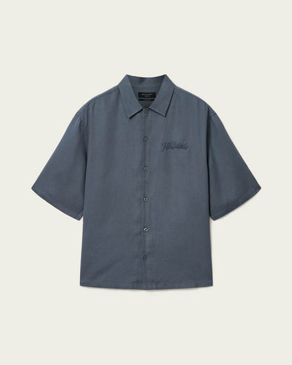 AllSaints Circe Oversized Short Sleeve Shirt Moonstone Blue
