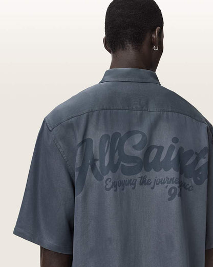 AllSaints Circe Oversized Short Sleeve Shirt Moonstone Blue