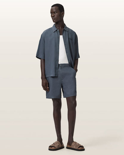 AllSaints Circe Oversized Short Sleeve Shirt Moonstone Blue