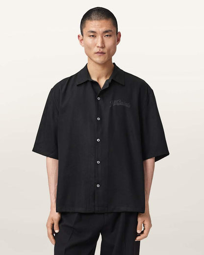 AllSaints Circe Oversized Short Sleeve Shirt Moonstone Blue